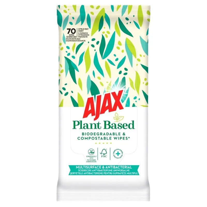 Ajax Plant Based Cleaning Wipes Multi-surfaces 70 Pieces-Global Food Hub