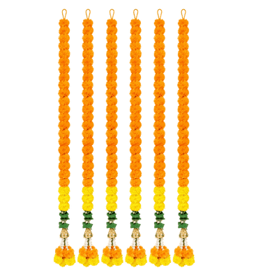 Artificial Garland 1 Pc - Orange and Yellow with Golden Bell and Flowers-Global Food Hub