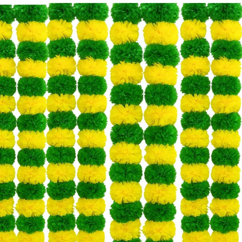 Artificial Marigold Garland 1 Pc - Yellow Green-Global Food Hub