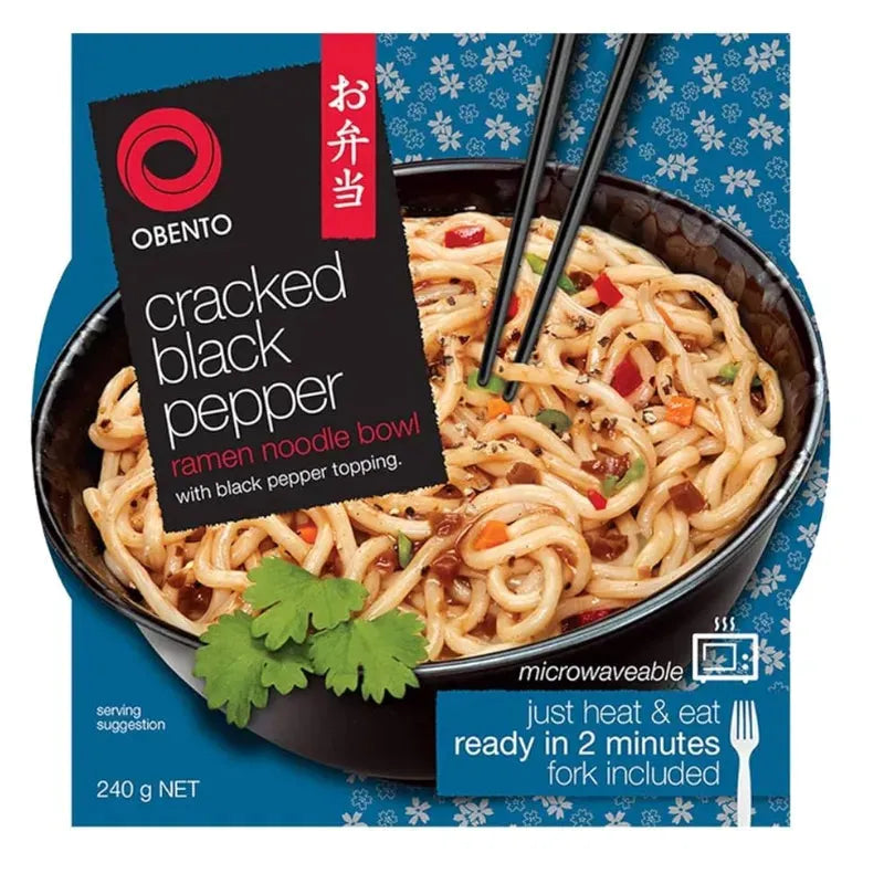 Best Before 15 May '25 Obento Cracked Black Pepper Ramen Noodle Bowl - 240g-Global Food Hub