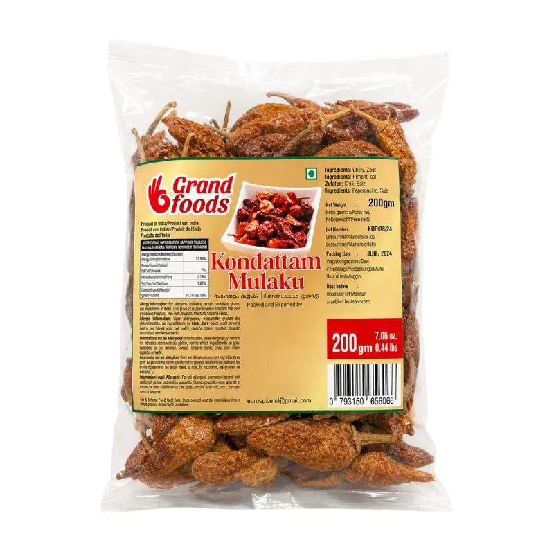 Best Before 31st May'26 Grand Foods Kondattam Mulaku - 200g-Global Food Hub