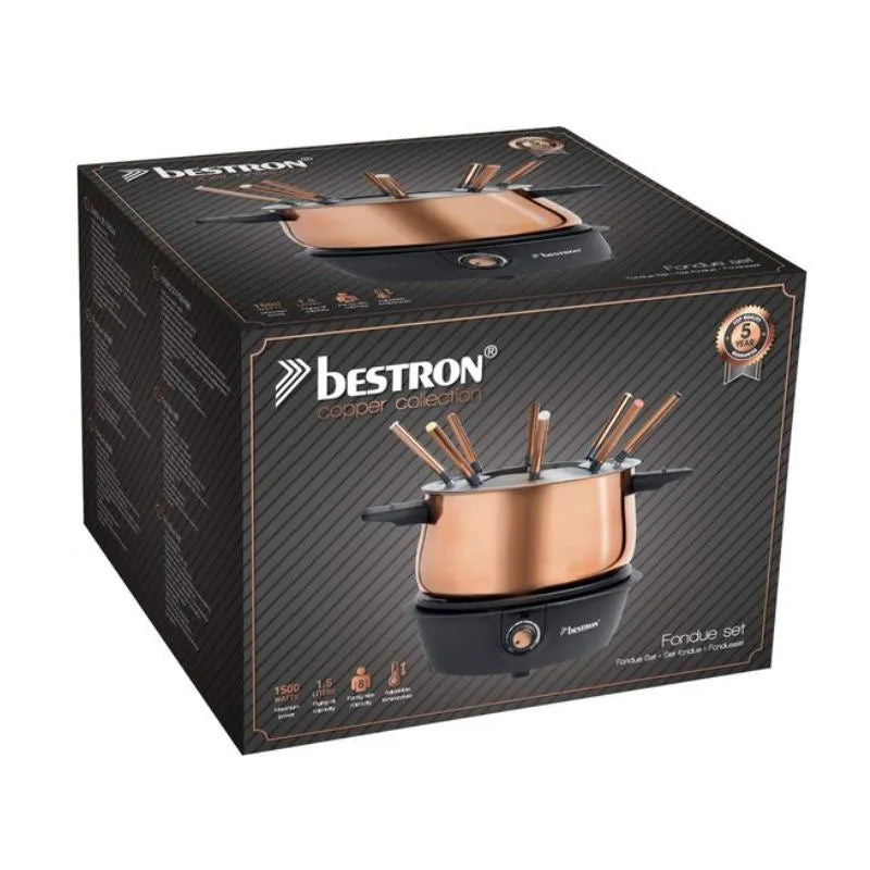 Bestron Electric Copper Fondue Set - 1.5L Incl. 8 Fondue Forks-Global Food Hub