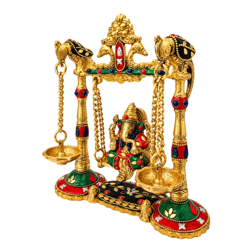Brass Ganesh Colorful Jhula/ Swing with Deepak-Global Food Hub