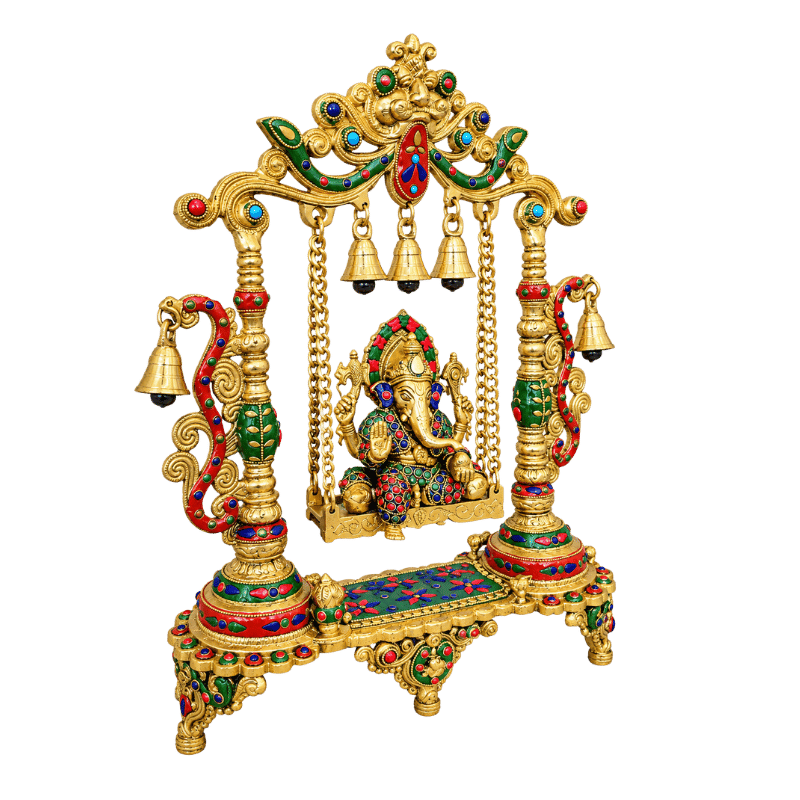 Brass Ganesh Jhula / Swing White Multi color-Global Food Hub