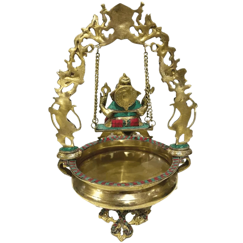 Brass Ganesh Jhula/ Swing with floating candle bowl-Global Food Hub