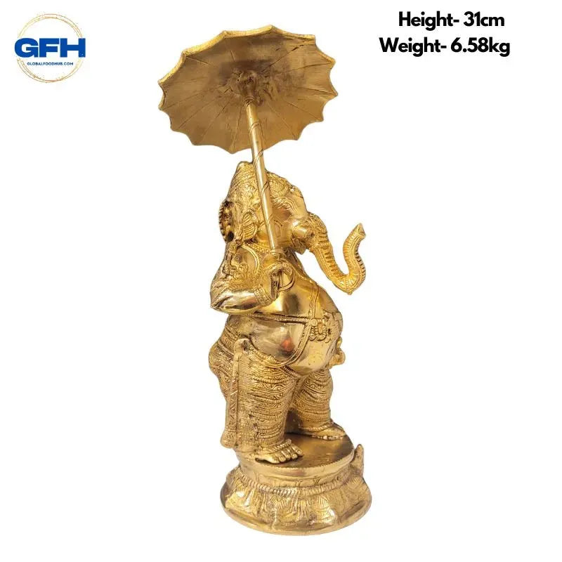Brass Ganesh With Umbrella Statue-Global Food Hub