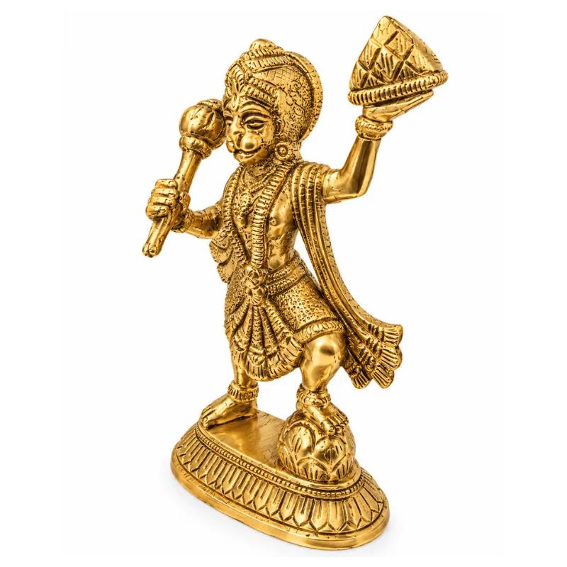 Brass Hanuman Statue with Parbat- Small-Global Food Hub