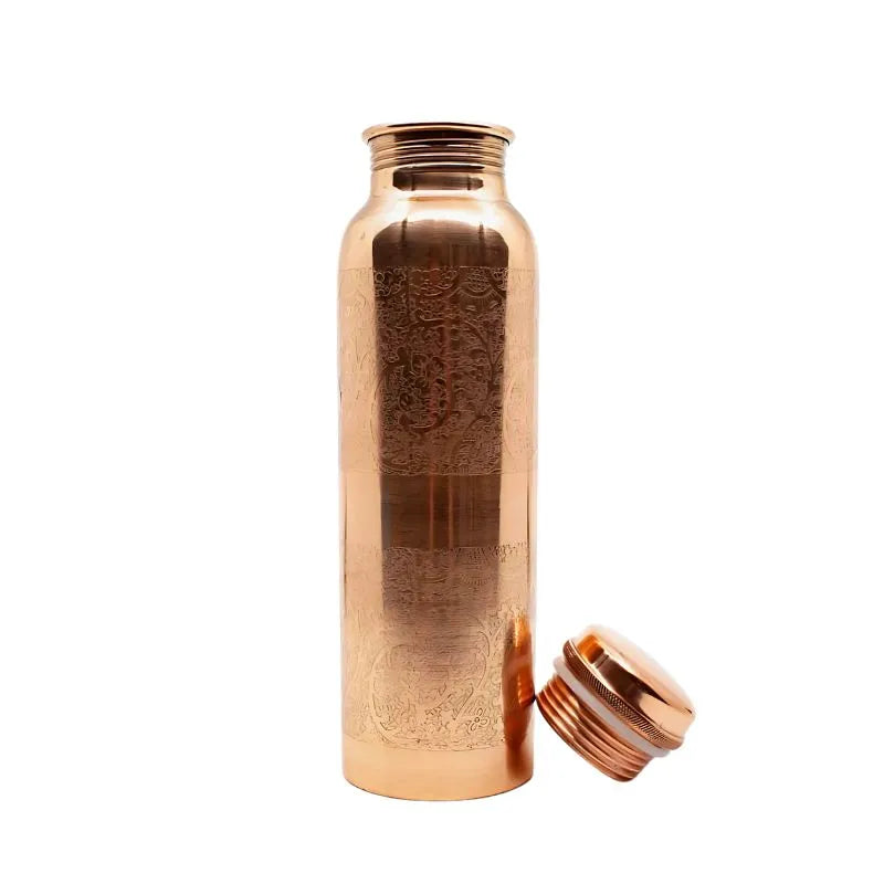 Copper Water Bottle Floral Etched – 900 ml-Global Food Hub