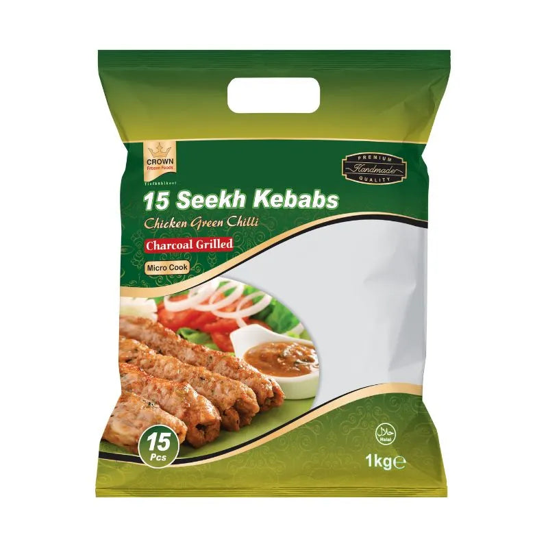 Crown Frozen Seekh Green Chilli Chicken Kebabs Charcoal - 1kg-Global Food Hub