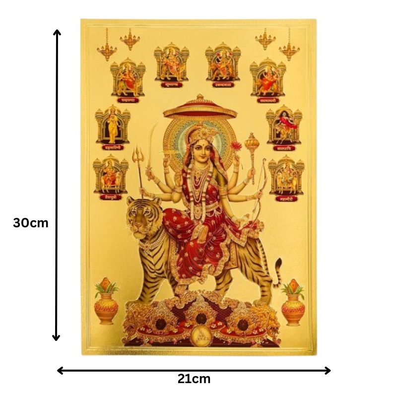 Durga 9 Avtar Gold Foil Poster - 21cm x 30cm-Global Food Hub