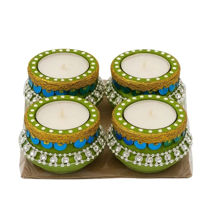 Fancy Diya With Wax Candle (Pack of 4) CL-70-Global Food Hub
