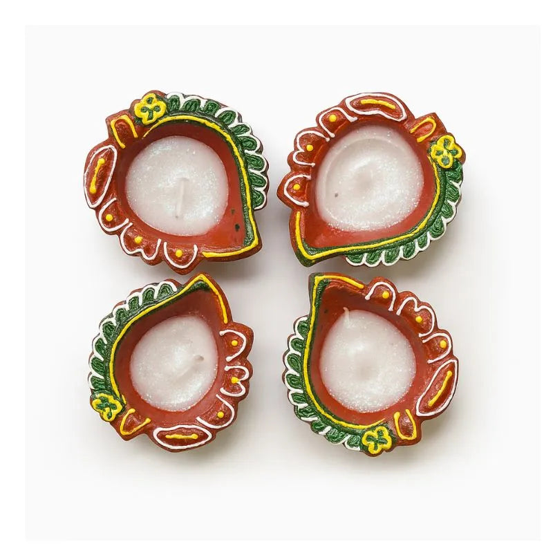 Fancy Diya With Wax Candle (Set of 4) CL-68-Global Food Hub