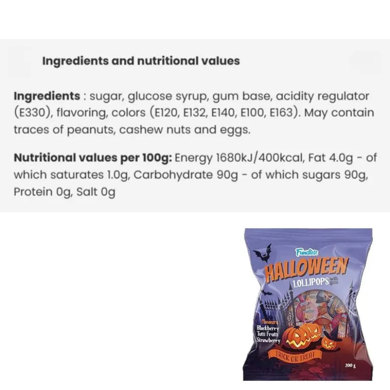 Fundiez Halloween Lollipops with Gum - 200g / 10 Pieces-Global Food Hub