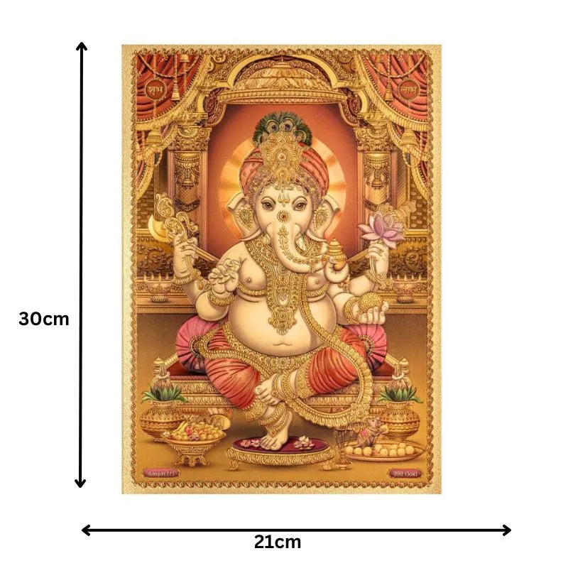 Ganesha Golden Gold Foil Unframed Art Work - 21cm x 30cm-Global Food Hub