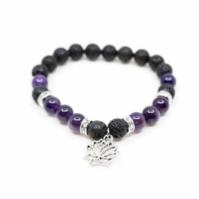 Gemstone Bracelet Amethyst/Lava Stone with Lotus-Global Food Hub