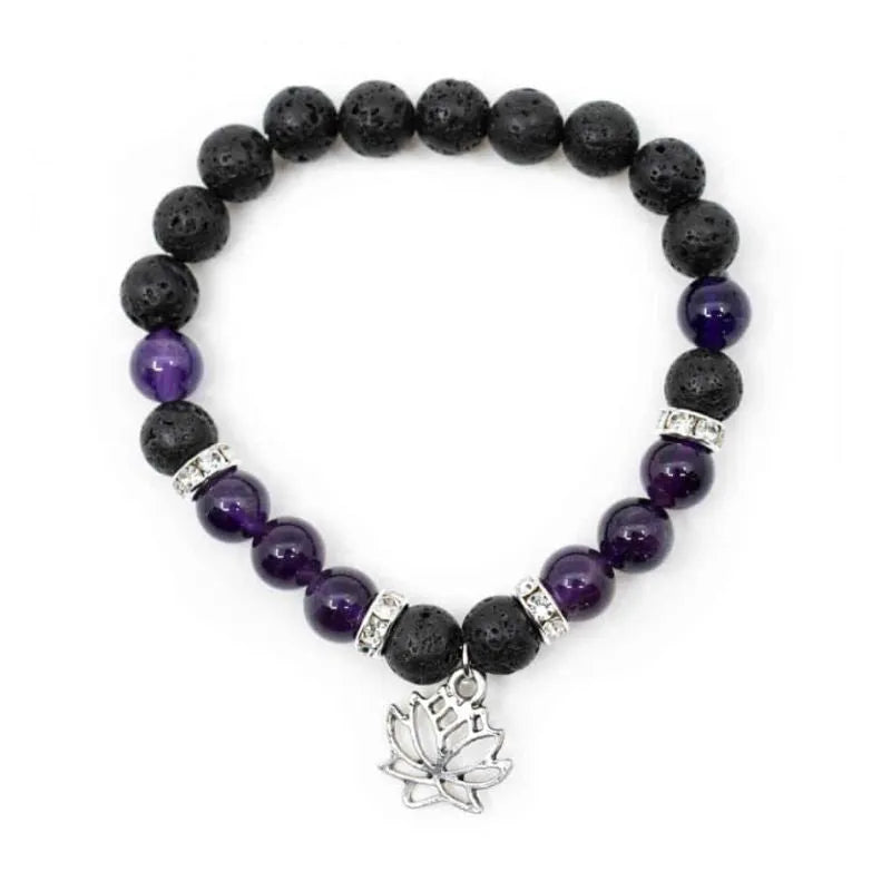Gemstone Bracelet Amethyst/Lava Stone with Lotus-Global Food Hub
