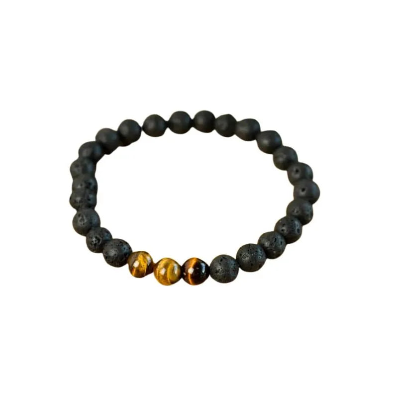 Gemstone Bracelet Men Large Tiger Eye & Lava Stone (8mm, 21 cm)-Global Food Hub