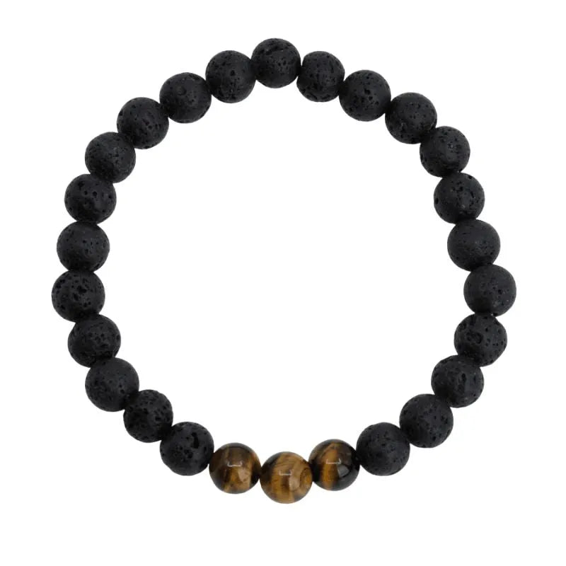 Gemstone Bracelet Men Large Tiger Eye & Lava Stone (8mm, 21 cm)-Global Food Hub