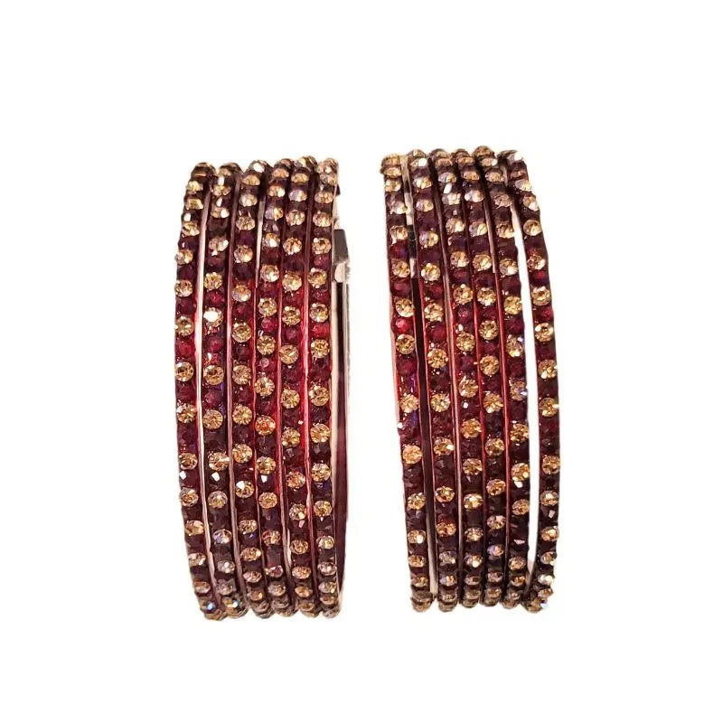 Glass Bangles Stone Work Set of 12 Dark Red Online in Europe
