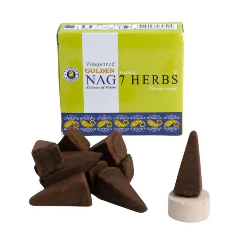 Golden Nag 7 Herbs Incense Cones - 10 Cones-Global Food Hub
