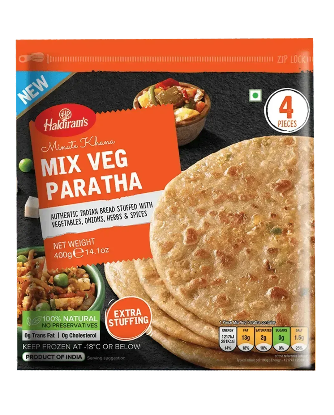 Haldiram's - Frozen Mix Veg Paratha (Vegan) 400g-Global Food Hub
