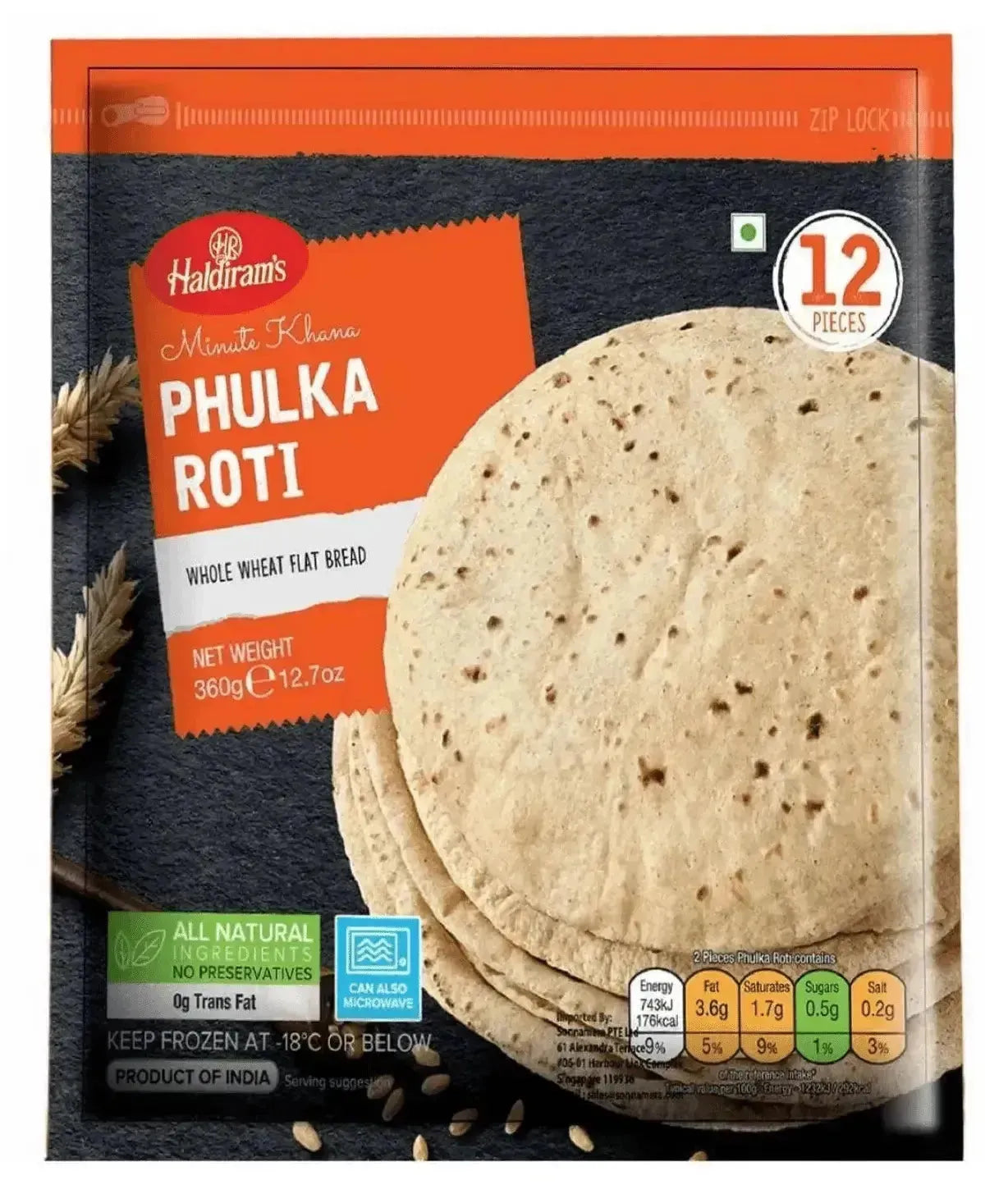 Haldiram's - Frozen Phulka Roti Vegan 360g-Global Food Hub