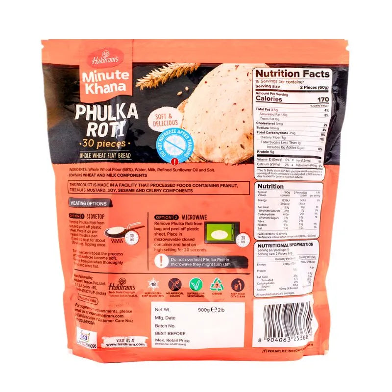 Haldiram's - Frozen Phulka Roti Vegan VP 900g-Global Food Hub