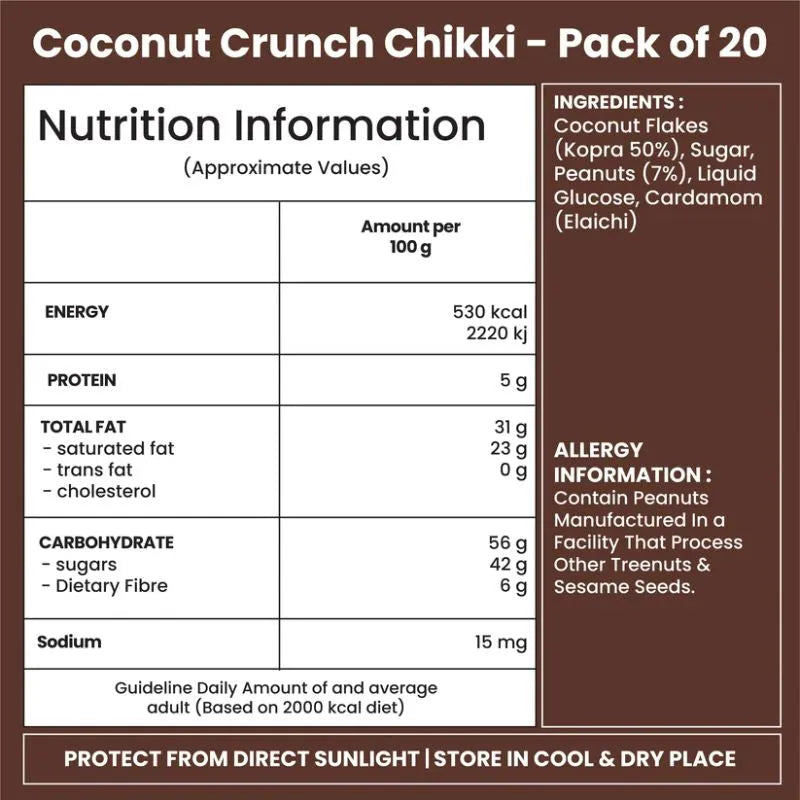 Jabsons Chikki Coconut Crunch - 600g (20X30g)-Global Food Hub