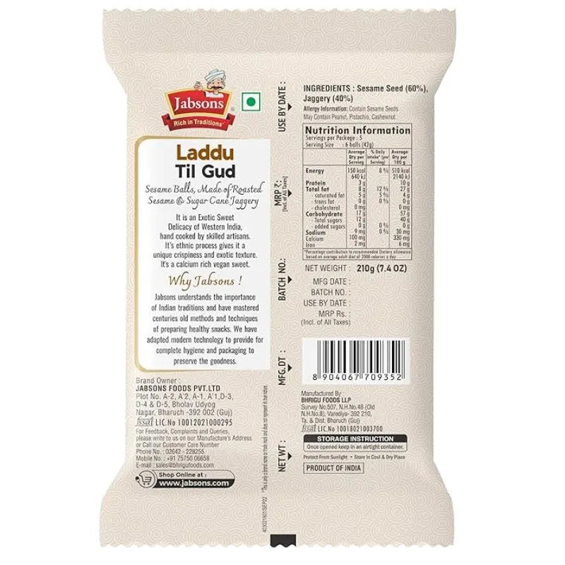 Jabsons Sesame/Til Gud Laddu - 210g-Global Food Hub