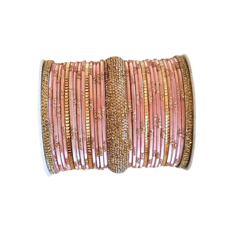 Jesika Metal Fancy Bangles Size 2.10 - Set of 24 - Pink Coral-Global Food Hub