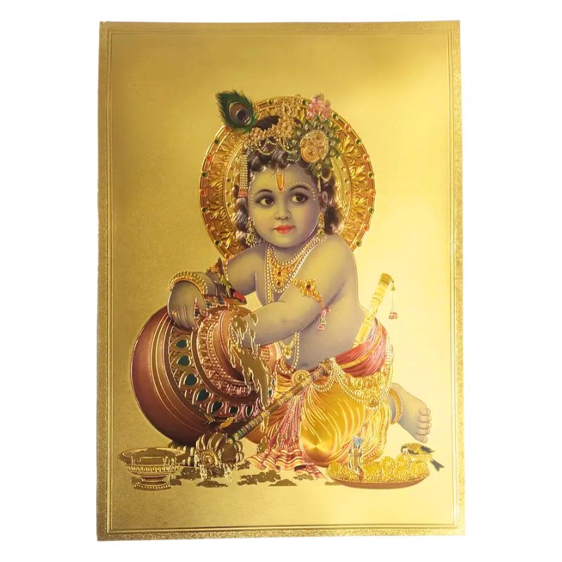 Krishna Gold Foil Poster - 21cm x 30cm-Global Food Hub
