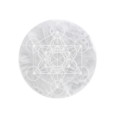 Natural Selenite Crystal Charging Plate with Metatron’s Cube Sacred Geometry-Global Food Hub