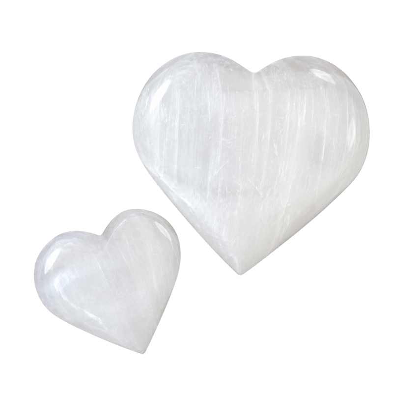 Natural Selenite Heart Crystal Stone -Pack of 2pcs : Small 1pc and Big 1pc-Global Food Hub