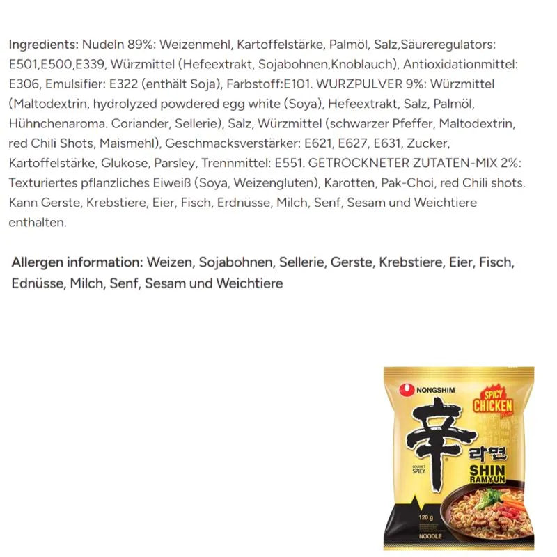 Nongshim Instant Noodles Shin Ramyun Spicy Chicken - 120g-Global Food Hub
