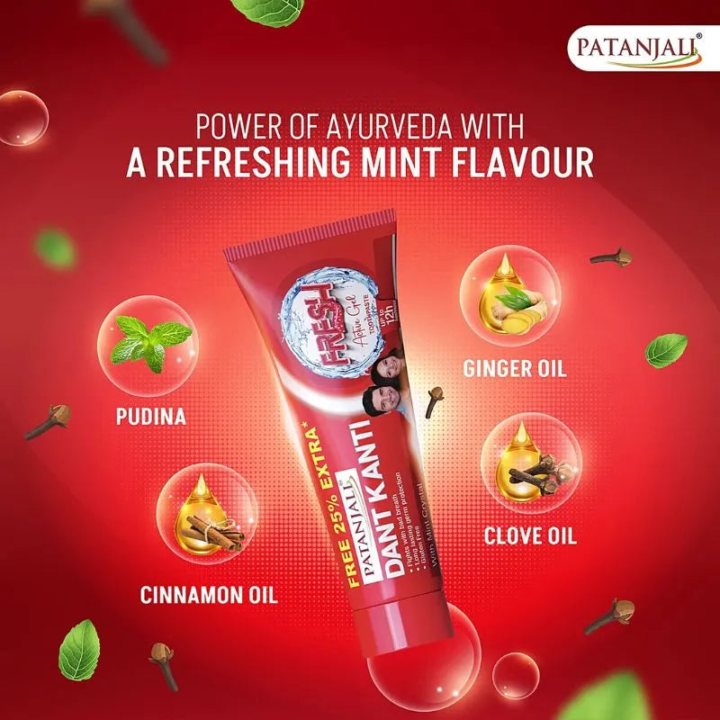Patanjali Dant Kanti Fresh Active Gel Toothpaste 80g+25% Extra-Global Food Hub