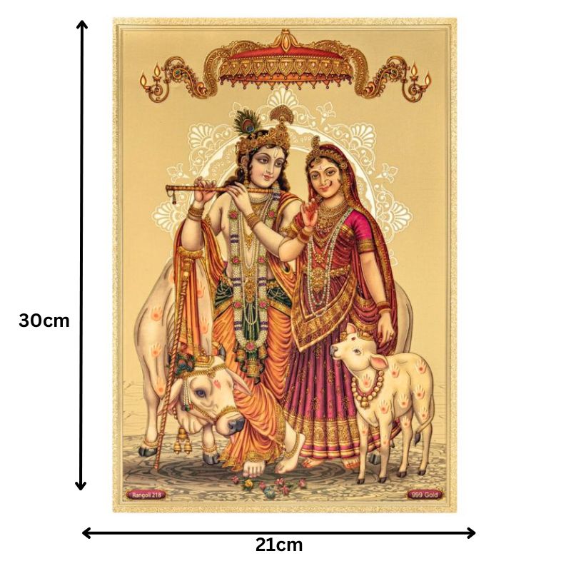 Radha Krishna Gold Foil Poster - 21cm x 30cm-Global Food Hub