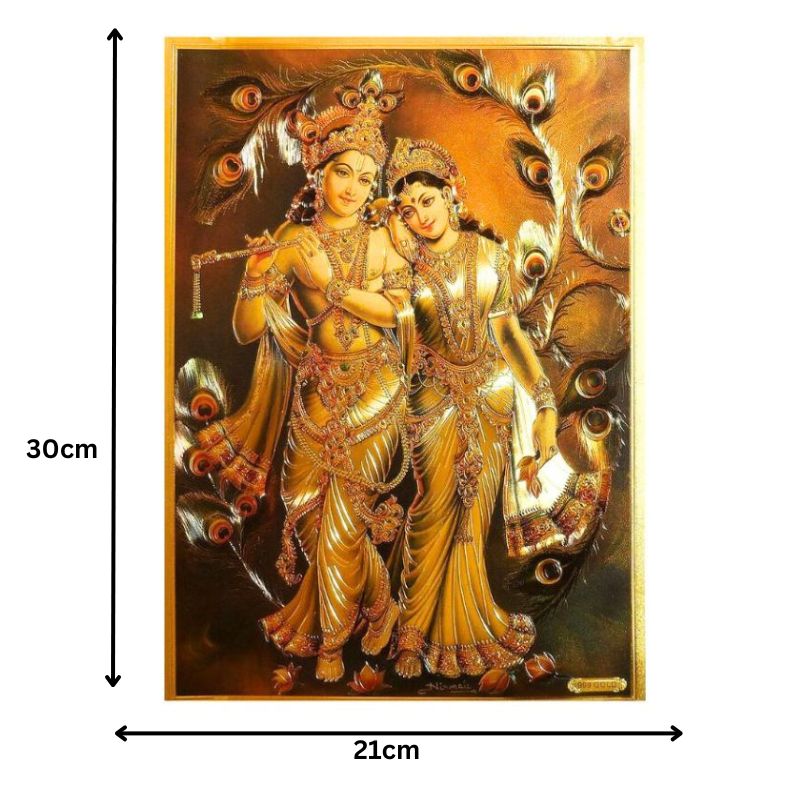 Radha Krishna Gold Foil Poster - 21cm x 30cm-Global Food Hub