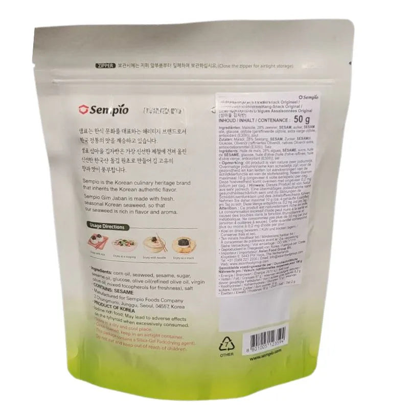 SEMPIO Seaweed Snack Original Seasoned Gim Jaban Laver Crispy & Crunchy - 50g-Global Food Hub
