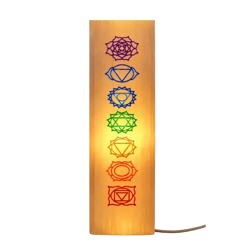 Selenite Engraved Chakra – Obelisk/Point Lamp Small-Global Food Hub