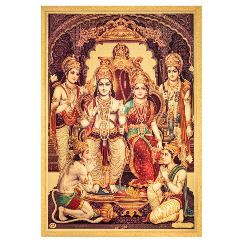 Shree Ram Darbar Gold Foil Poster - 21cm x 30cm-Global Food Hub