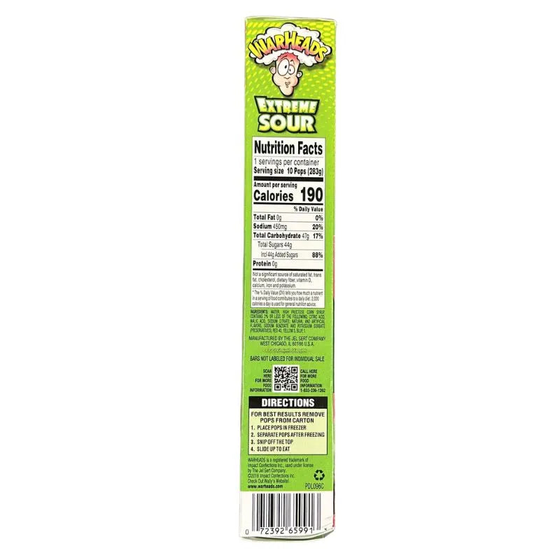 Warheads Extreme Sour Freezer Pops / Ice Lolly - 10Pcs (To Freeze at Home)-Global Food Hub