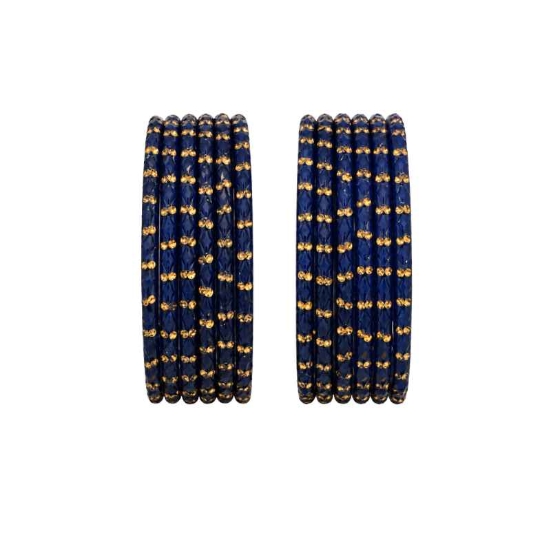 Glass Bangles Stone Work Set of 12 - Royal Blue - 2.6