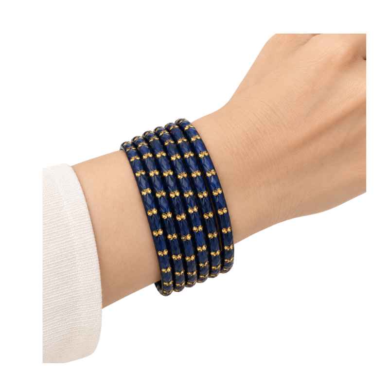 Glass Bangles Stone Work Set of 12 - Royal Blue - 2.6