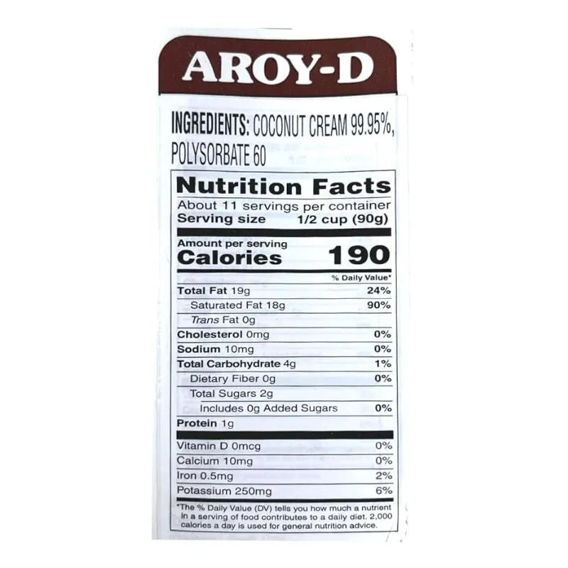 AROY-D - Coconut Cream UHT 21% Fat - 250ml-Global Food Hub