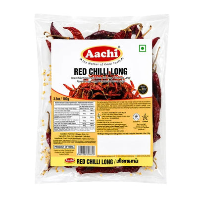 Aachi Red Chilli Long With Stem - 100g-Global Food Hub