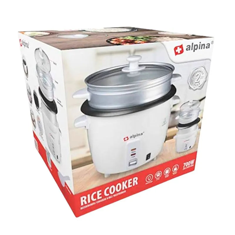 Alpina Rice Cooker - 1.8 Liter - 700 Watt -With Cooking and Heat Indicator Light-Global Food Hub