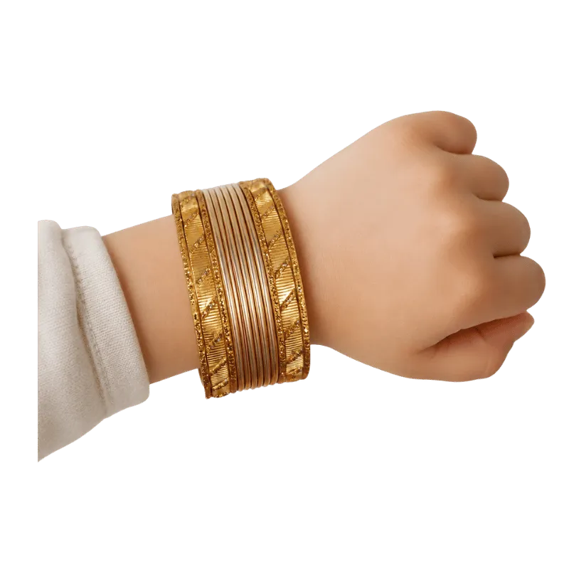 Amanat Kids Bangles Set of 24 - Golden - Size 2.00-Global Food Hub