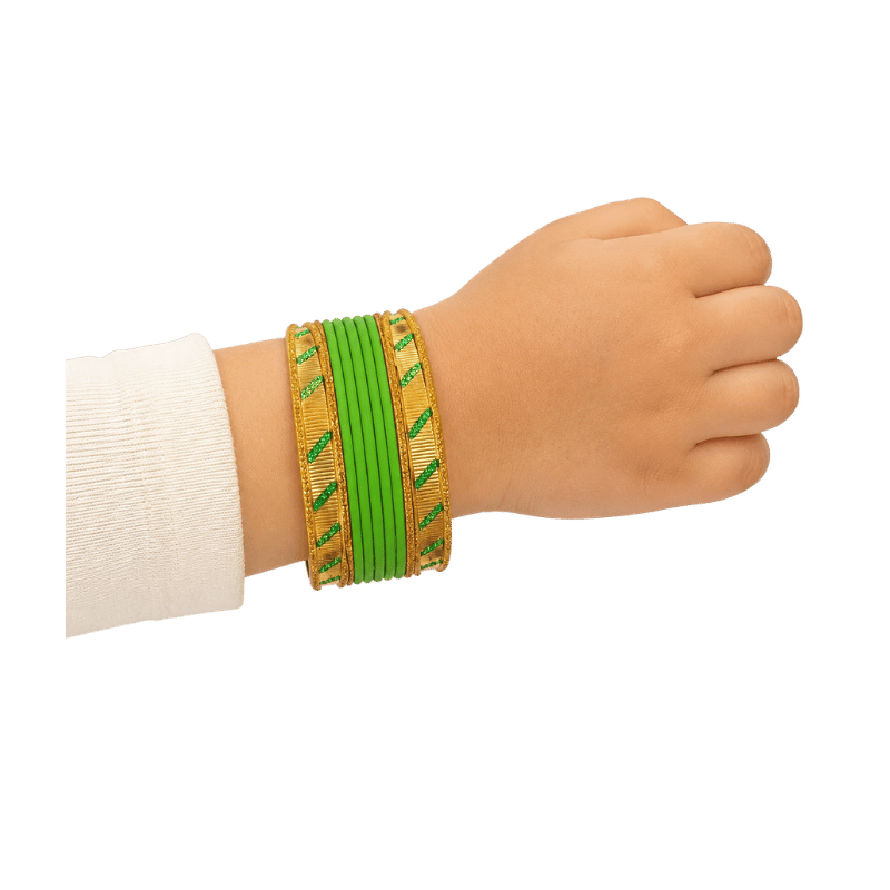 Amanat Kids Bangles Set of 24 - Parrot Green - Size 1.14-Global Food Hub