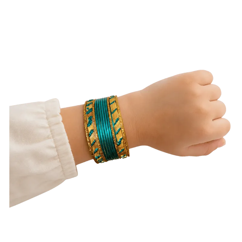 Amanat Kids Bangles Set of 24 - Teal Green - Size 1.14-Global Food Hub