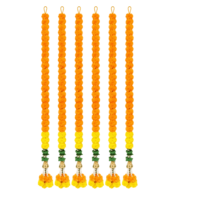 Artificial Garland 1 Pc - Orange and Yellow with Golden Bell and Flowers-Global Food Hub
